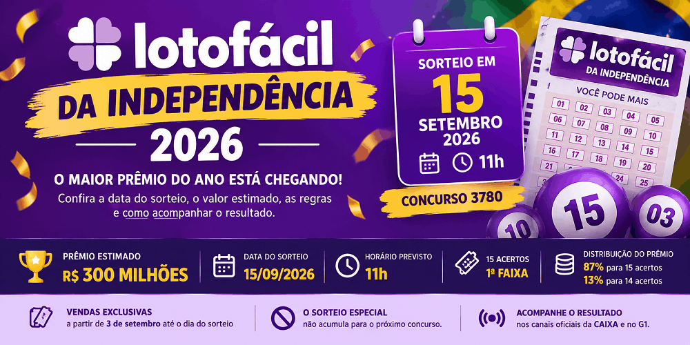 Resultado da Lotofácil da Independência 2026: veja quando será o sorteio e como acompanhar
